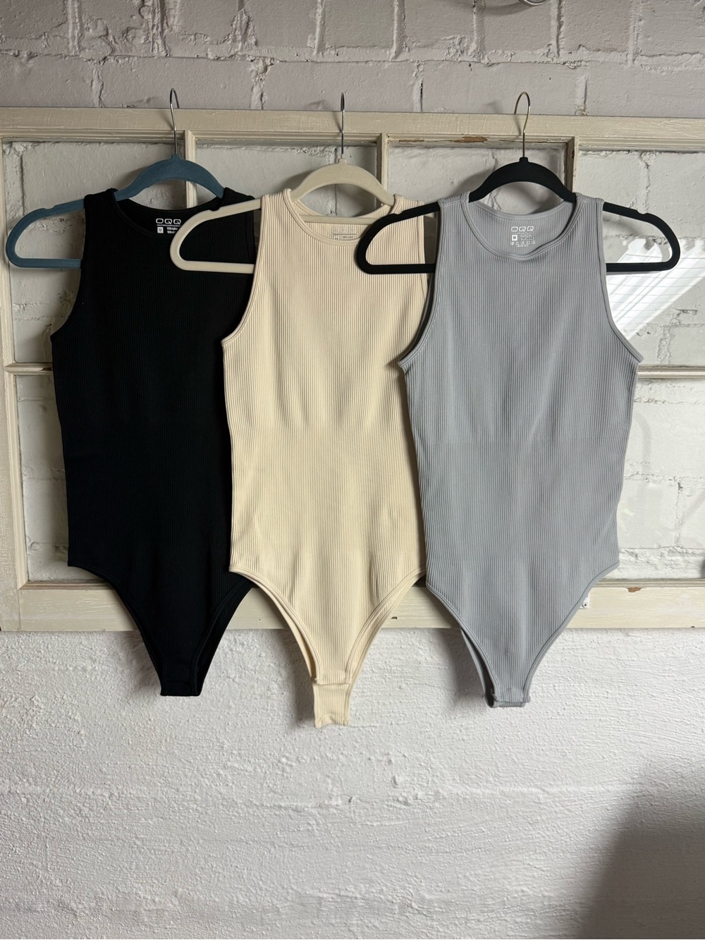Ribbed Sleeveless Bodysuit - Black, Cream & Light Gray - Picture 1 of 5